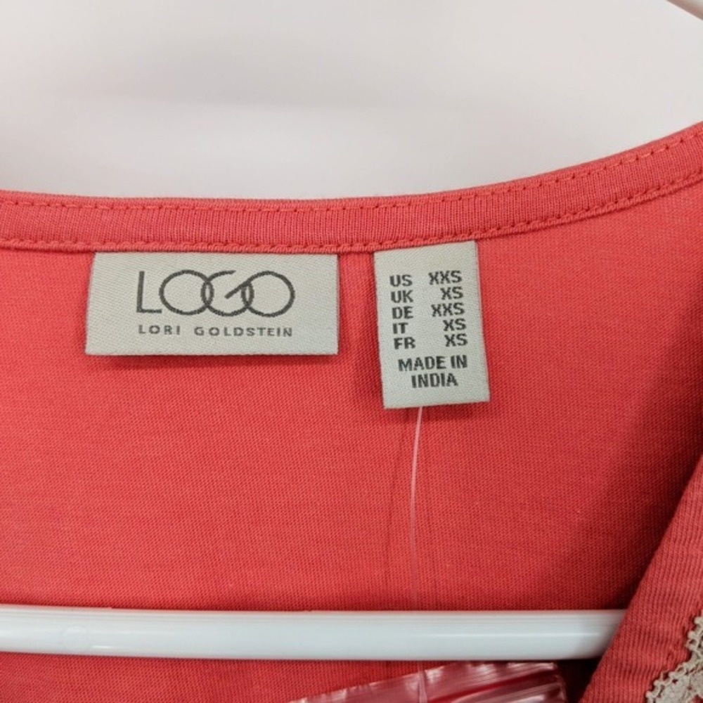 LOGO by Lori Goldstein Cotton Modal Cardigan w/ Lace Vibrant Coral Women's XXS - Picture 6 of 8